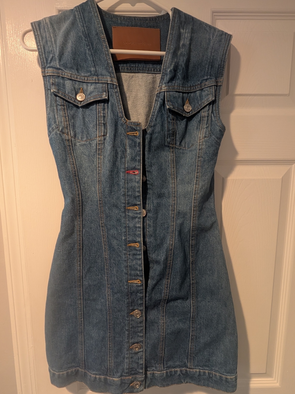 Victoria Beckham Sleeveless Denim Mini Dress - Medium Blue US Sz2 Or UK Sz 6